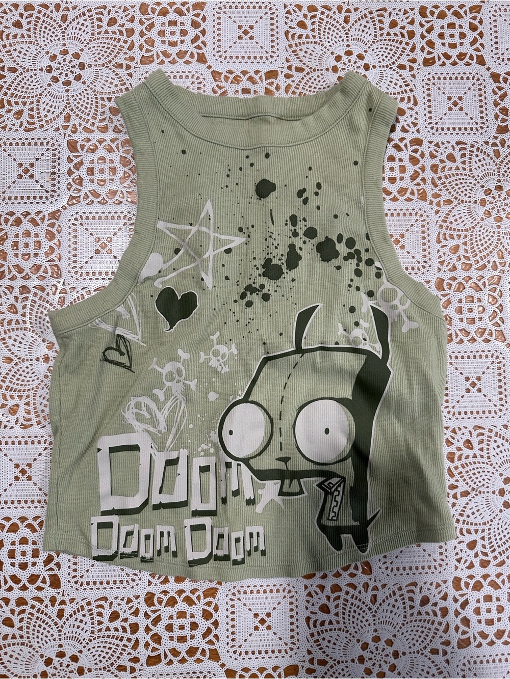 Invader Zim GIR Doom Green Ribbed Crop Tank Top Juniors S/M